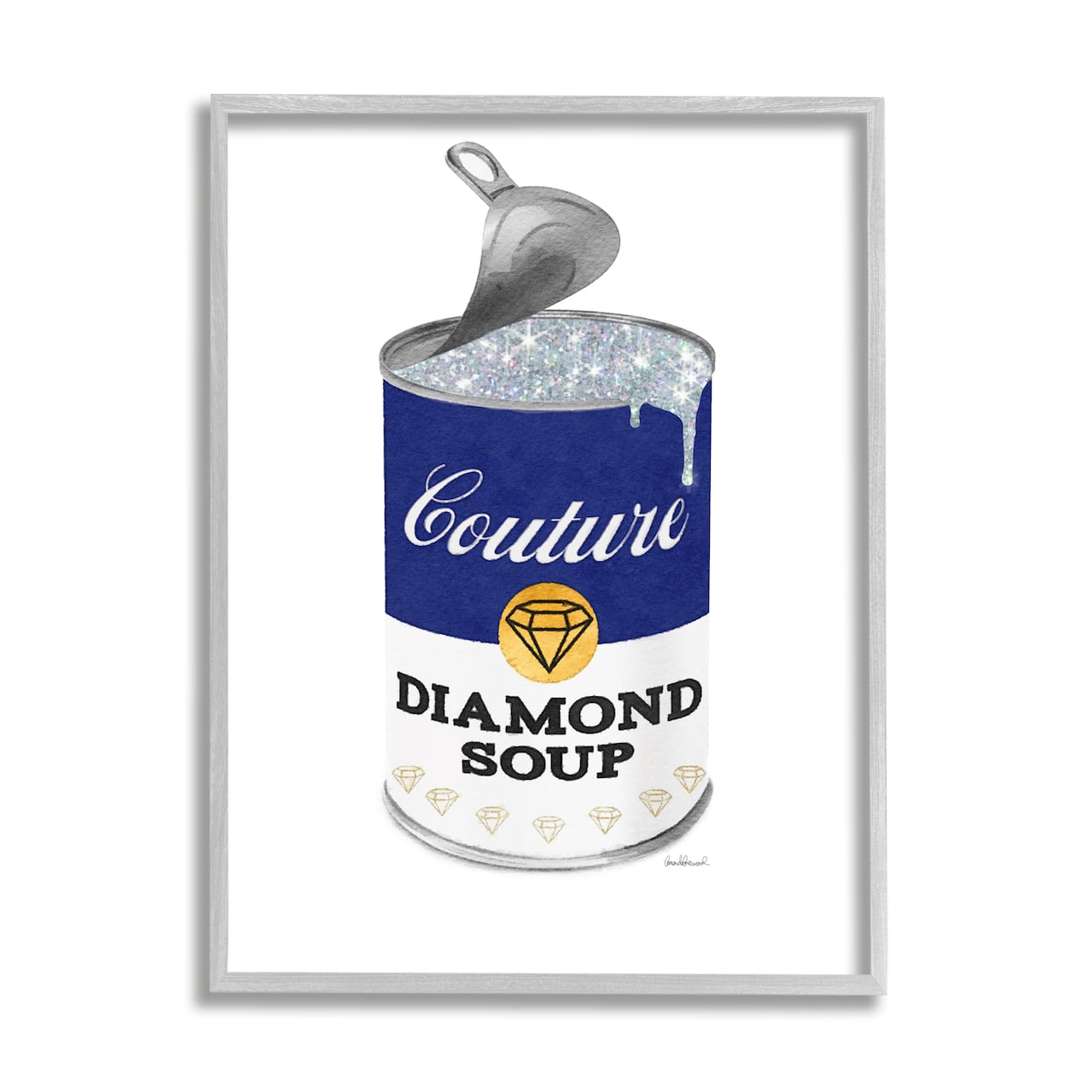 Stupell Industries Couture Blue Condensed Diamond Soup Can Sparkle Pattern Framed Wall Art